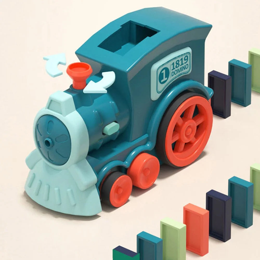 Automatic Laying Domino Blocks LED Light Sound Effects Electric Train Children Toy with 60 Dominoes - Blue - 4