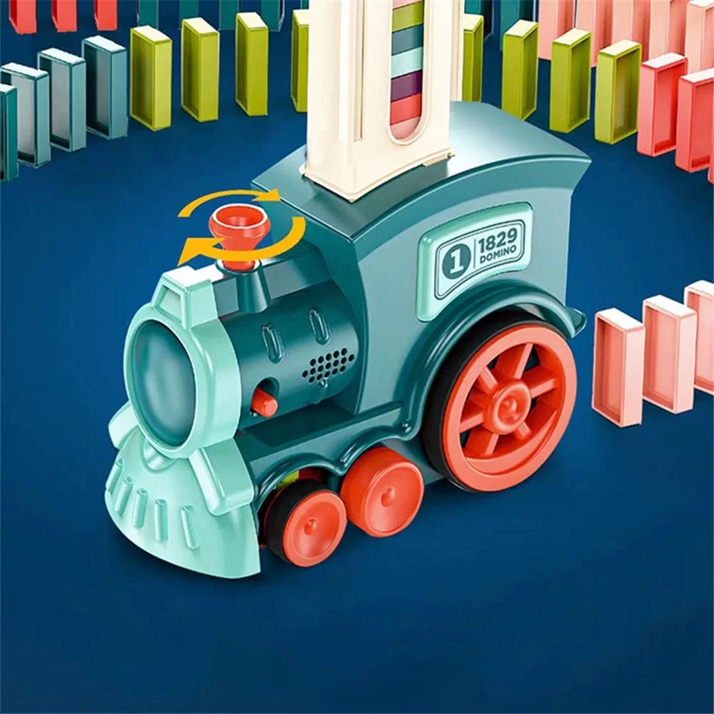 Automatic Laying Domino Blocks LED Light Sound Effects Electric Train Children Toy with 60 Dominoes - Blue - 5