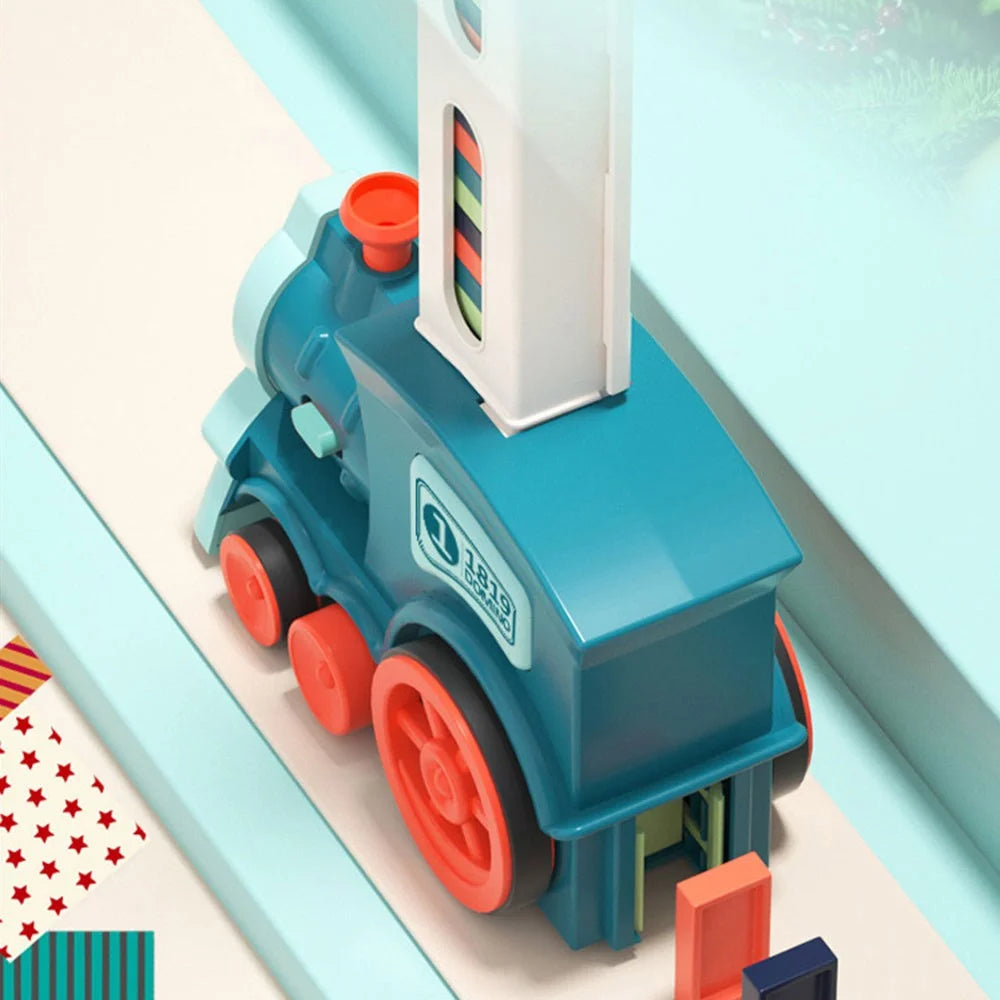 Automatic Laying Domino Blocks LED Light Sound Effects Electric Train Children Toy with 60 Dominoes - Blue - 6