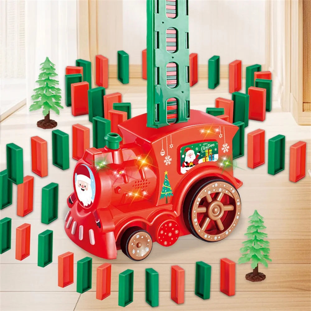 YLF938 Electric Domino Train Set for Kids, Christmas Early Learning Toy with 80Pcs Blocks - 2