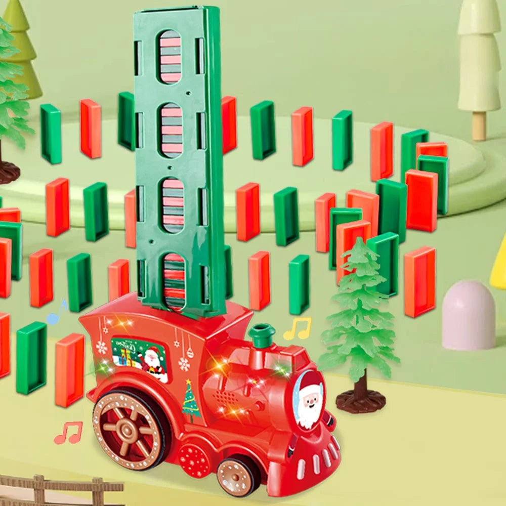 YLF938 Electric Domino Train Set for Kids, Christmas Early Learning Toy with 80Pcs Blocks - 3