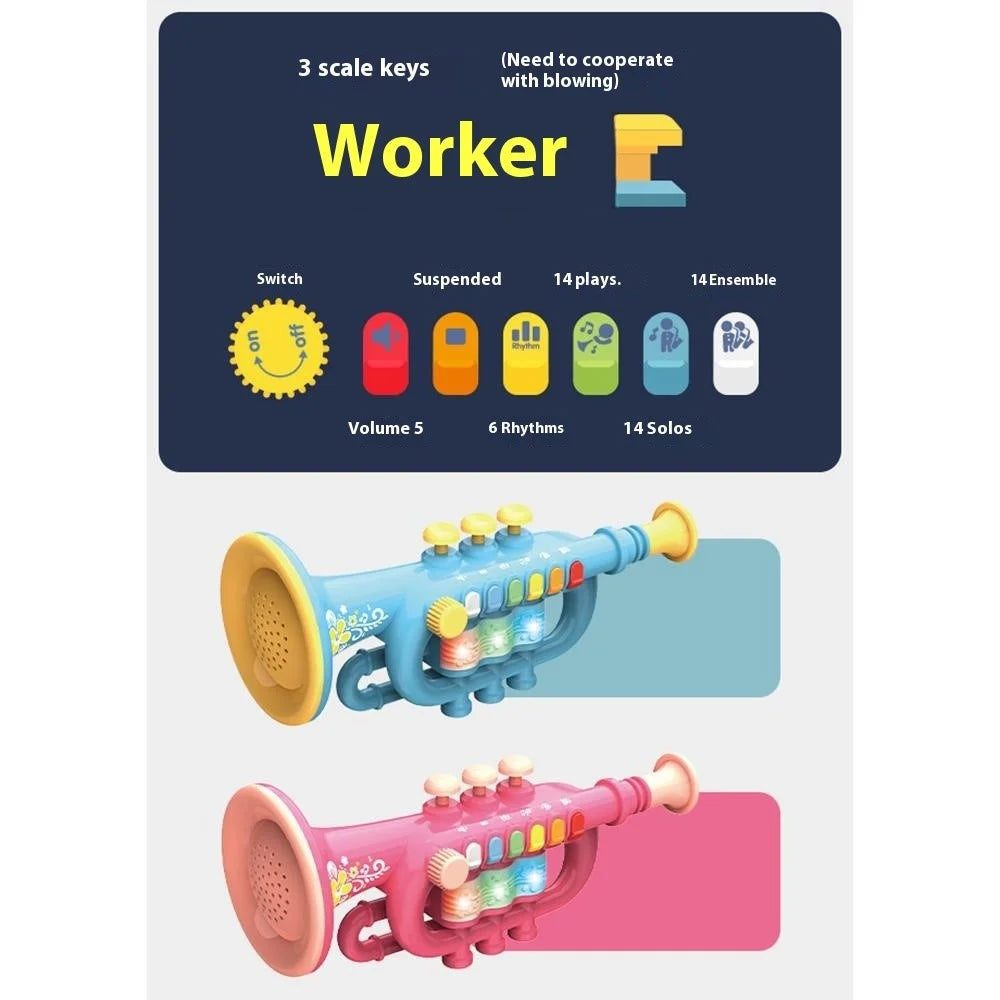 Musical Instrument Kids Toy Trumpet Educational Preschool Learning Blowing Instrument Gift for Toddlers Early Childhood Development - Pink - 4