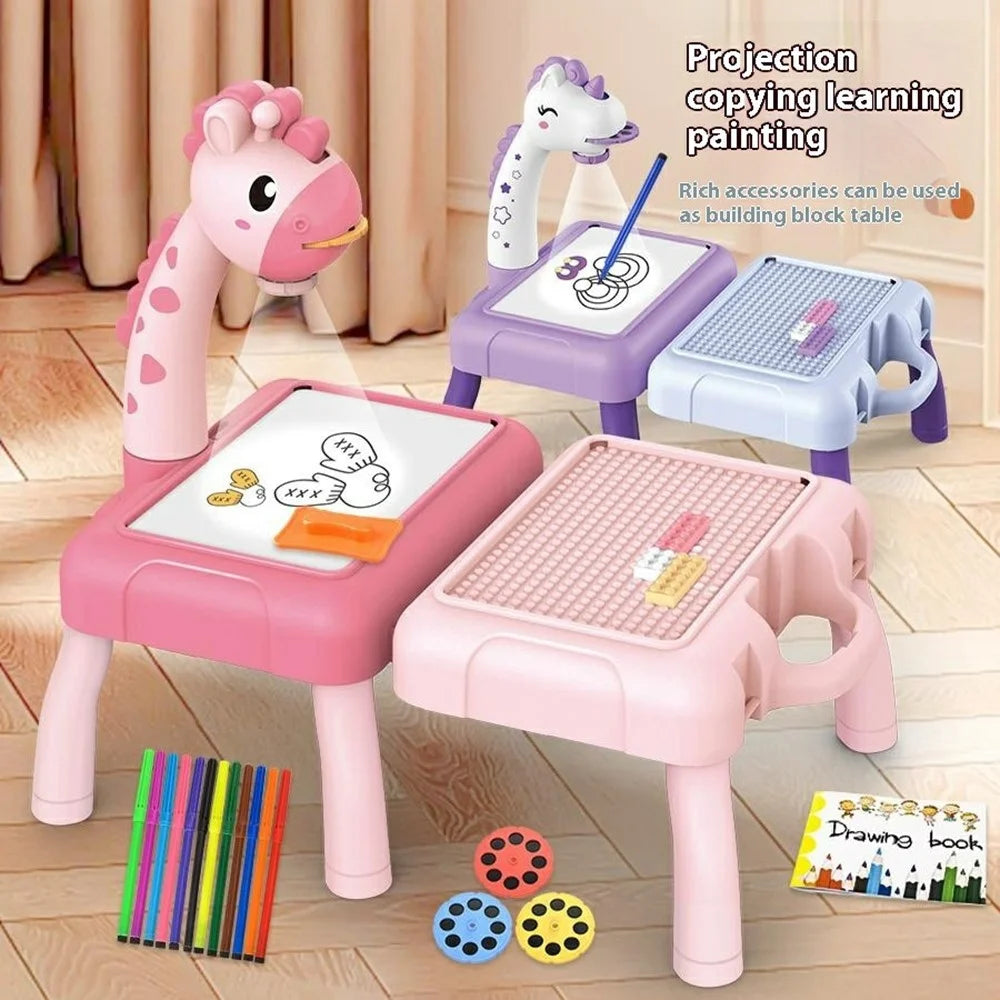 Children DIY Drawing Board Multi-Function Building Block Table Magnetic Writing Board Early Educational Toy - Purple Horse - 3