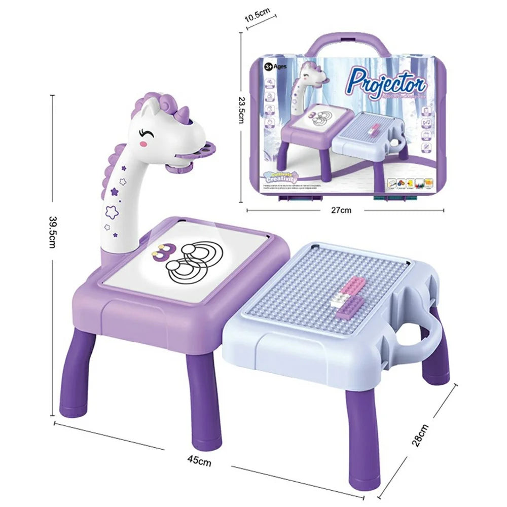 Children DIY Drawing Board Multi-Function Building Block Table Magnetic Writing Board Early Educational Toy - Purple Horse - 5