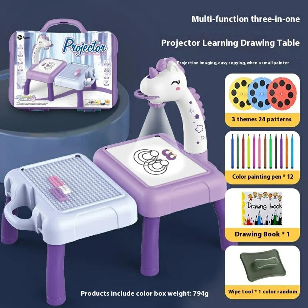 Children DIY Drawing Board Multi-Function Building Block Table Magnetic Writing Board Early Educational Toy - Purple Horse - 6