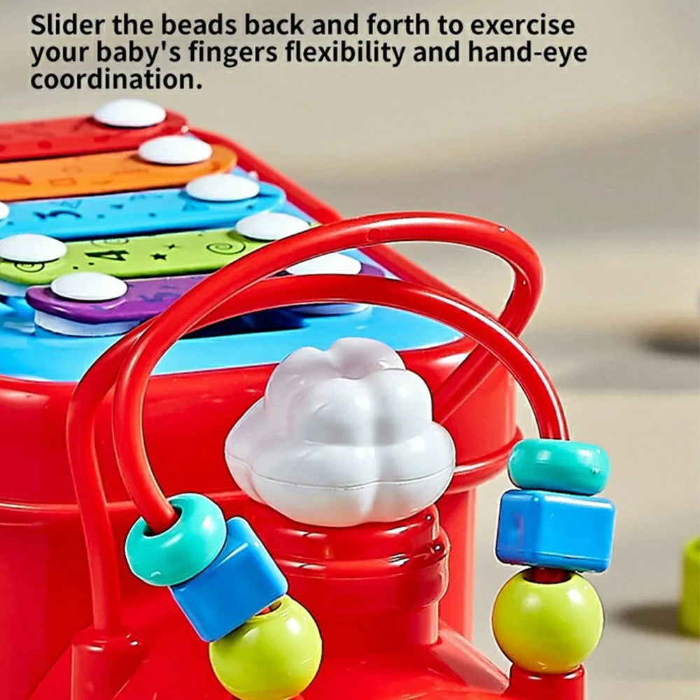 JSL88-20 Multifunctional Cartoon Train Xylophone Educational Toy for Babies Toddlers Music Learning - Red - 4