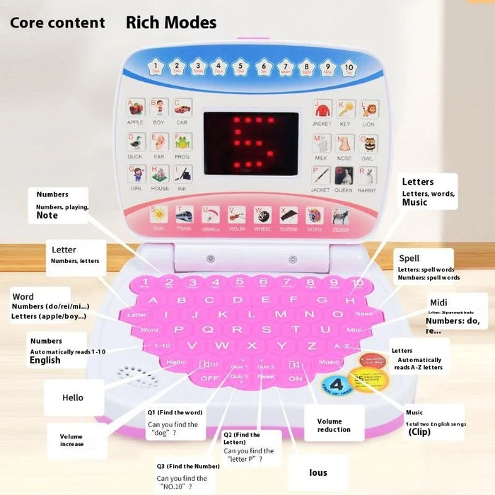 Kids Laptop Toy Educational Learning Computer with English Keyboard Music Sound Interactive for Children 4-6 Years - Blue - 4