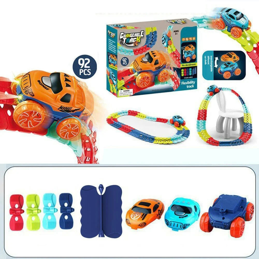 Anti-Gravity Electric Track Car Toy 92Pcs DIY Flexible Railway Train Set Roller Coaster Building Block Toy for Boys  /  Girls - 1