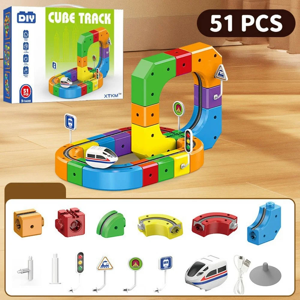 51Pcs Magnetic Train Track Toy Educational Electric Assembly Building Block Set for Children STEAM Learning Toy - 1