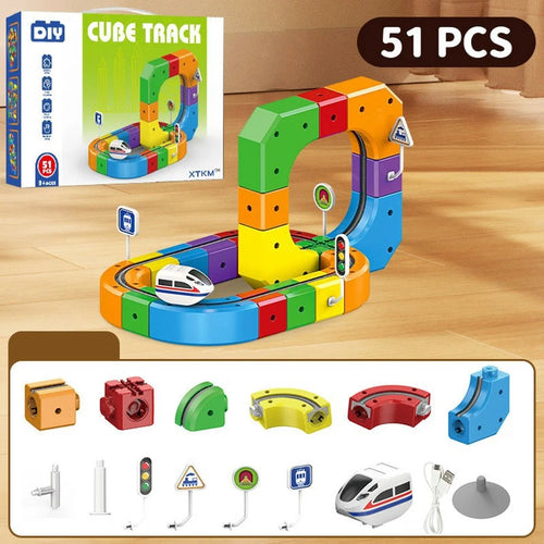 51Pcs Magnetic Train Track Toy Educational Electric Assembly Building Block Set for Children STEAM Learning Toy - 1