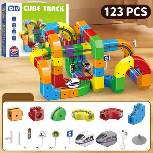 123Pcs Non-magnetic Snap-fit Train Set Educational Building Blocks Electric Track Car DIY Assembly Toy for Children - 1