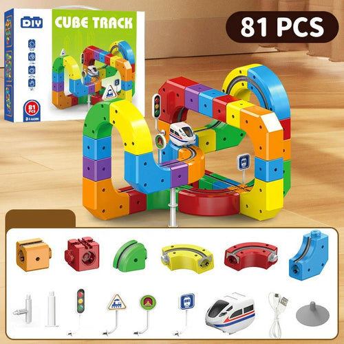 81Pcs Magnetic Train Track Set Building Block Educational Toy DIY Assembly Electric Railway for Children - 1