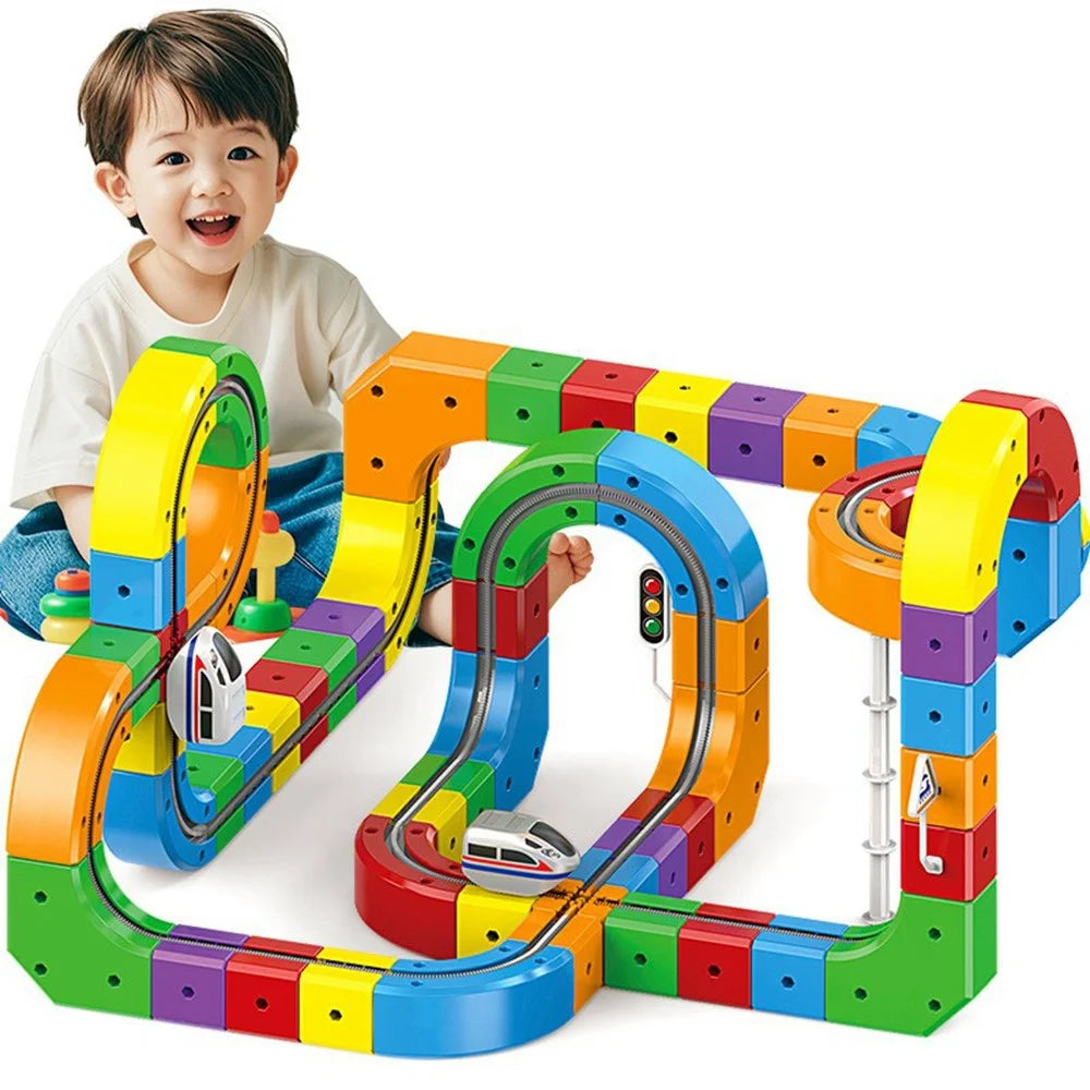 81Pcs Magnetic Train Track Set Building Block Educational Toy DIY Assembly Electric Railway for Children - 2