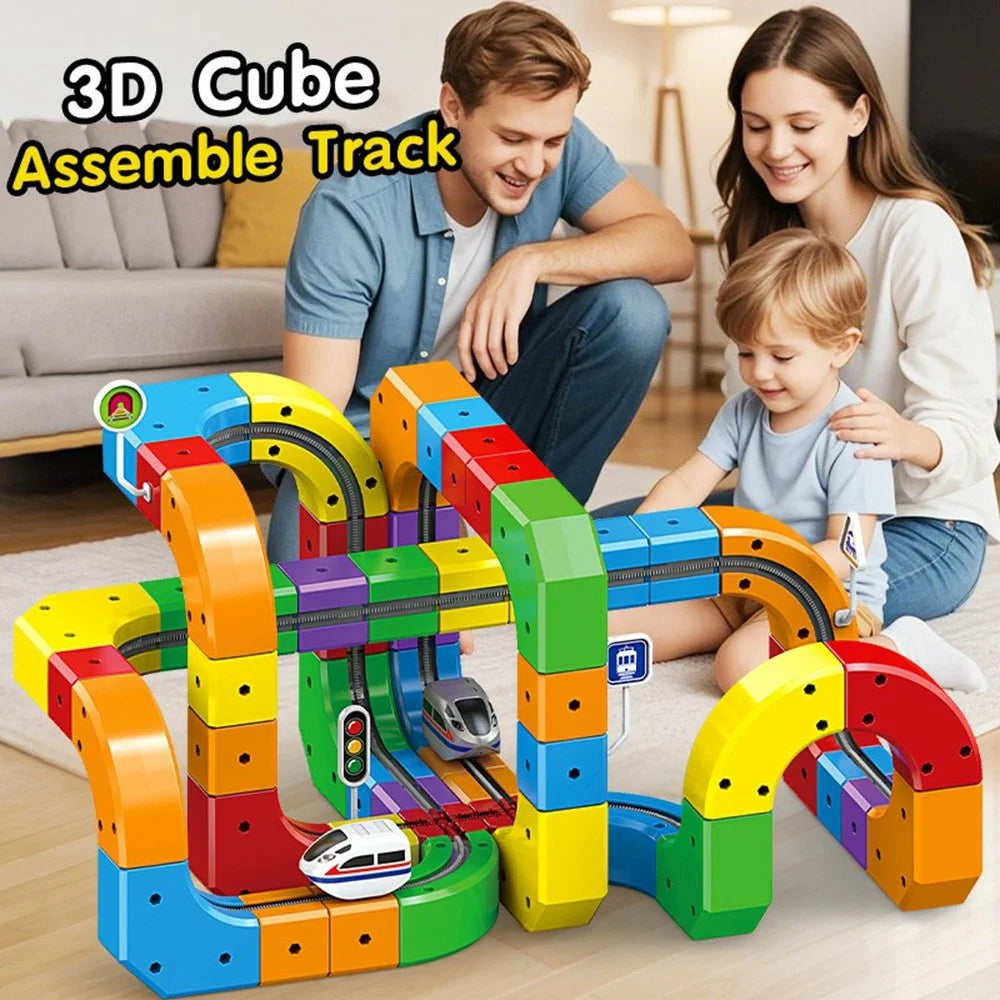81Pcs Magnetic Train Track Set Building Block Educational Toy DIY Assembly Electric Railway for Children - 5