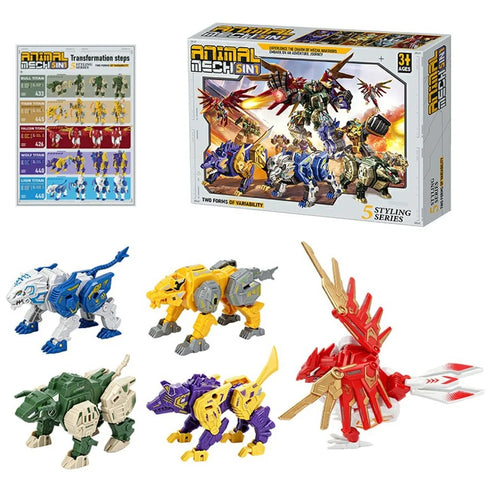 LM738-6A 5 in 1 Animal Mecha Transforming Robot Toy Manual Deformation Model Kit for Kids - Multi-color - 1