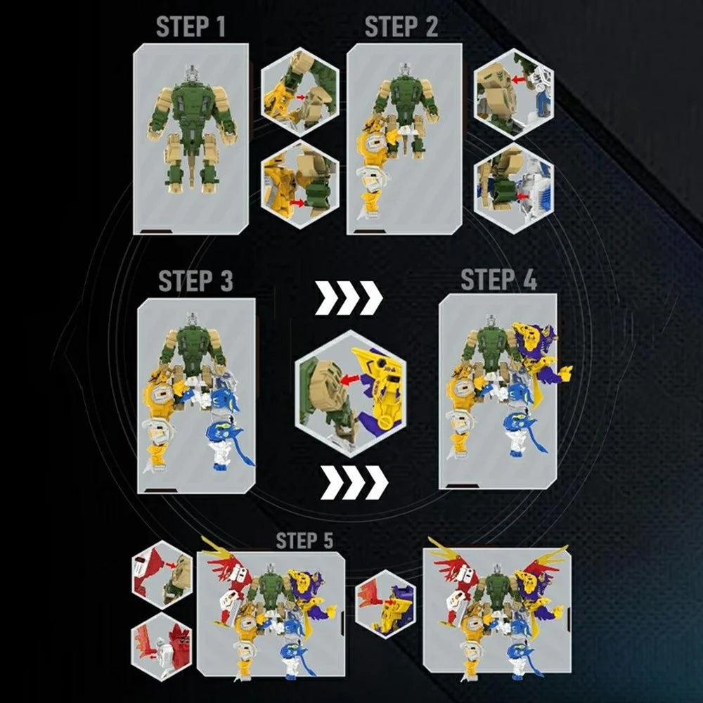 LM738-6A 5 in 1 Animal Mecha Transforming Robot Toy Manual Deformation Model Kit for Kids - Multi-color - 3