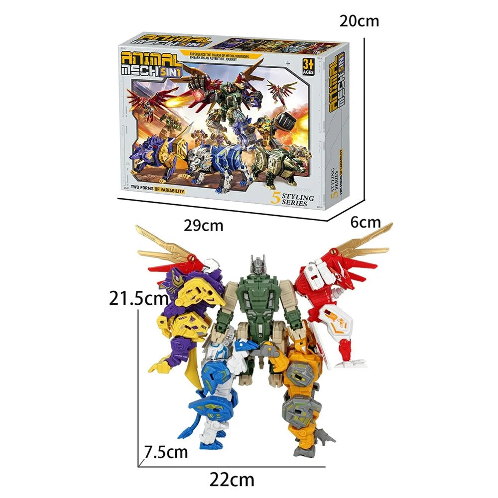 LM738-6A 5 in 1 Animal Mecha Transforming Robot Toy Manual Deformation Model Kit for Kids - Multi-color - 5