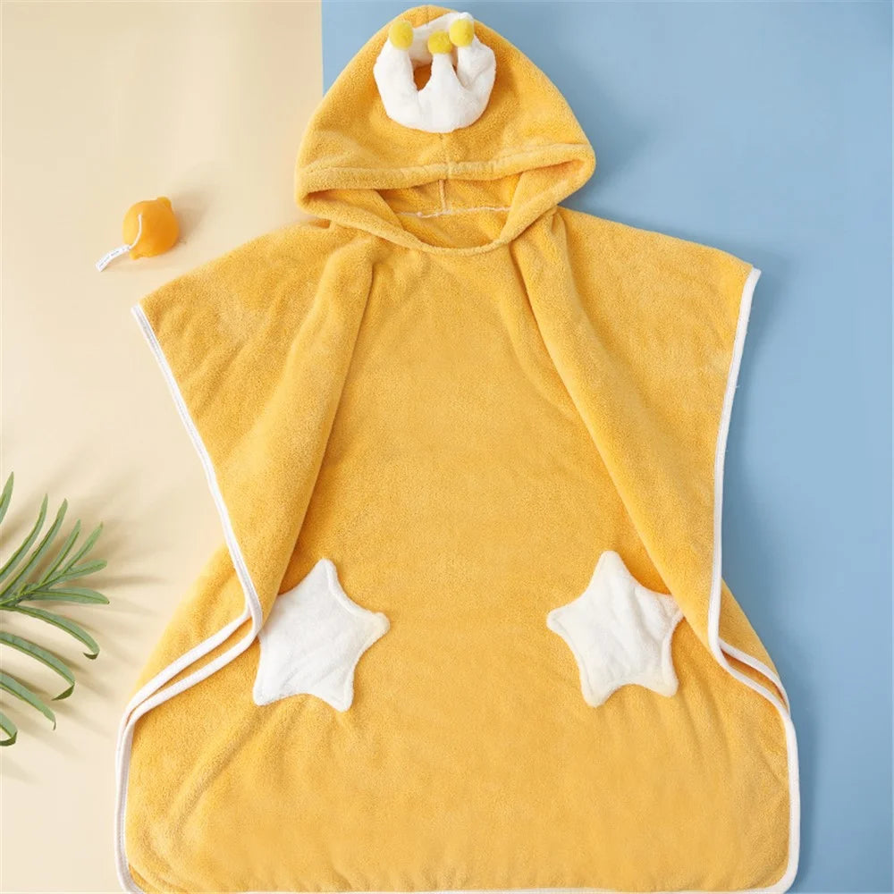 70x140cm Toddler Hooded Bath Towel Soft Towel Absorbent Bathrobe Blanket Baby Shower Gifts - Yellow - 2
