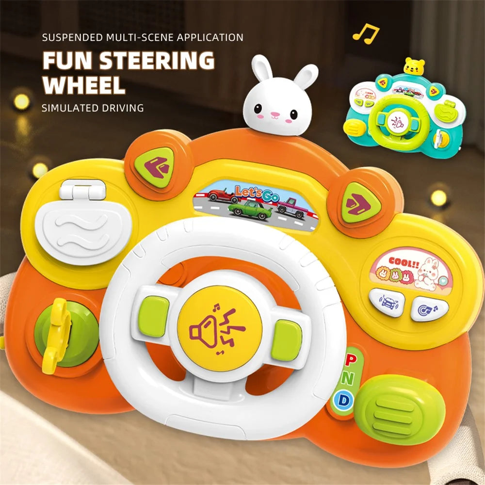 899-180 Simulate Driving Car Steering Wheel Toy with Music and Light Kids Early Educational Toy - Rabbit - 2