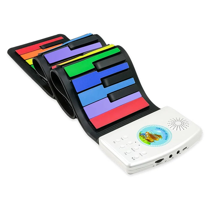 49 Keys Piano Keyboard Rechargeable Roll Up Silicone Electronic Organ Built-in Speaker for Children Beginner - Multi-color - 1