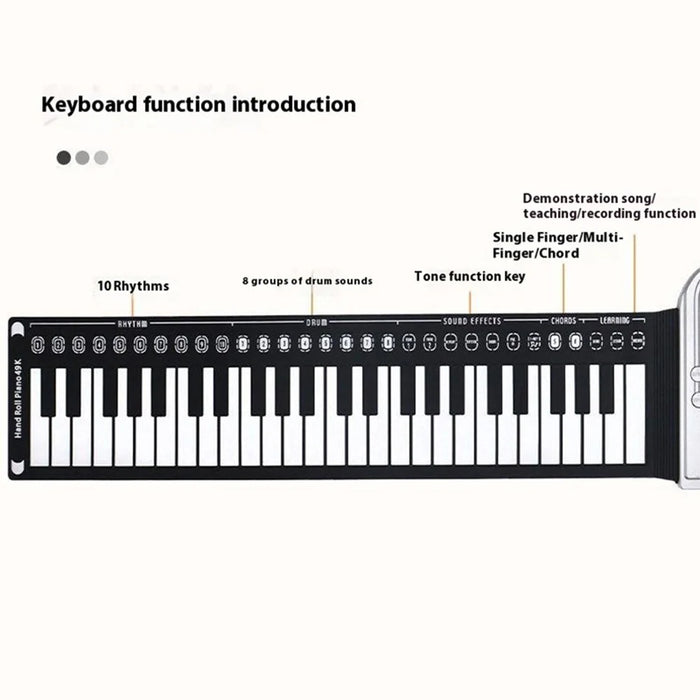 HQA2-49 49-Key Portable Folding Piano Children Beginner Musical Instrument Roll-Up Keyboard - White - 3