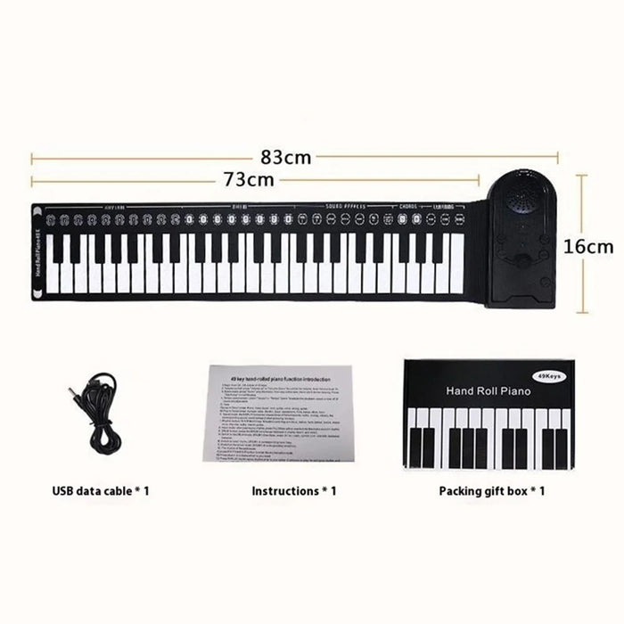 HQA2-49 49-Key Portable Folding Piano Children Beginner Musical Instrument Roll-Up Keyboard - White - 6