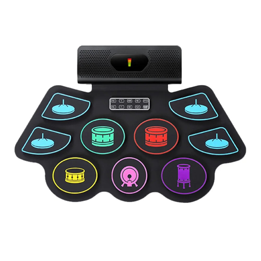 RD93-C 9 Pads Electronic Drum Set Bluetooth-compatible Portable Roll-Up Drum Practice Pad Built-In Speaker - 1