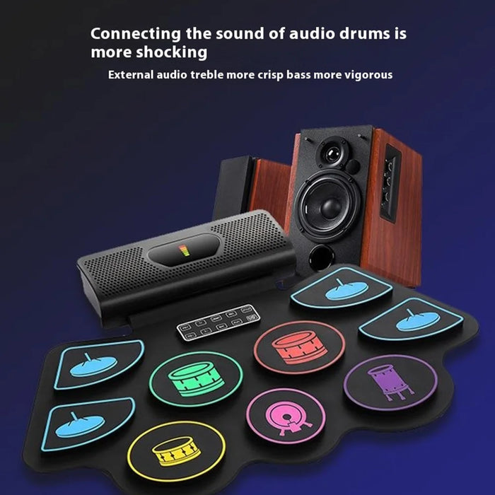 RD93-C 9 Pads Electronic Drum Set Bluetooth-compatible Portable Roll-Up Drum Practice Pad Built-In Speaker - 3