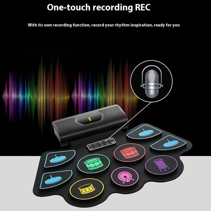RD93-C 9 Pads Electronic Drum Set Bluetooth-compatible Portable Roll-Up Drum Practice Pad Built-In Speaker - 6