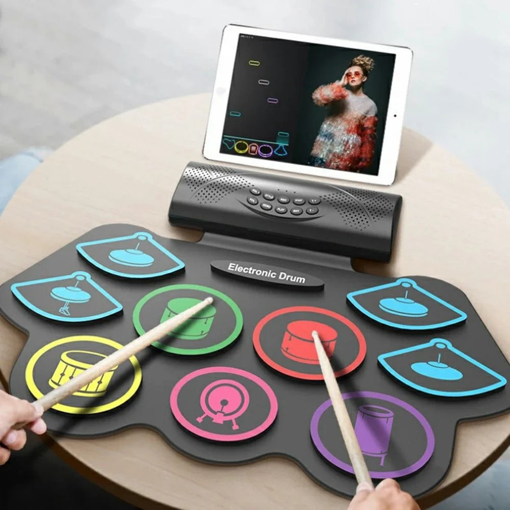 MD862 Double Speaker Rechargeable Portable Roll-Up 9 Pads Electronic Drum - 6