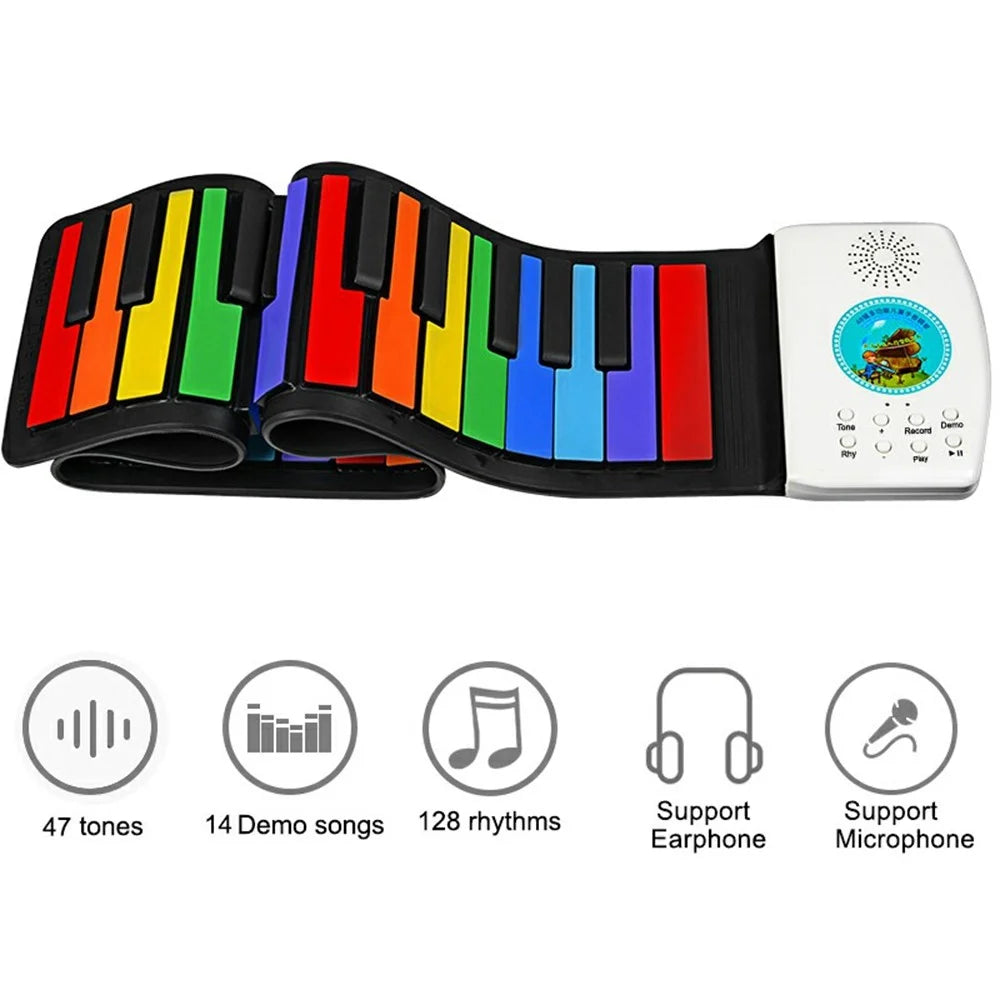 PM49 49-Key Portable Folding Piano Rainbow Color Children Beginner Roll-Up Keyboard Musical Instrument Toy - 3