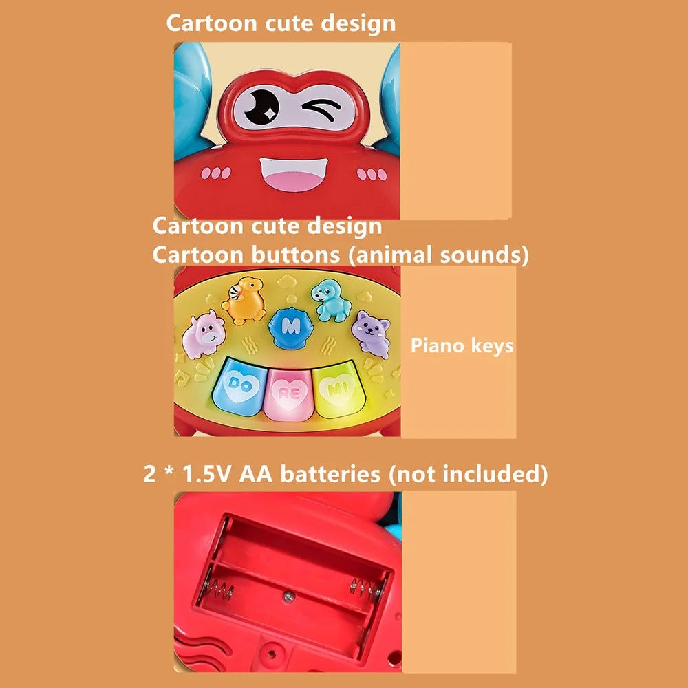 Children Early Education Electronic Keyboard Toy Baby Cartoon Animal Piano with Light Sound (Random Color) - Crab - 5