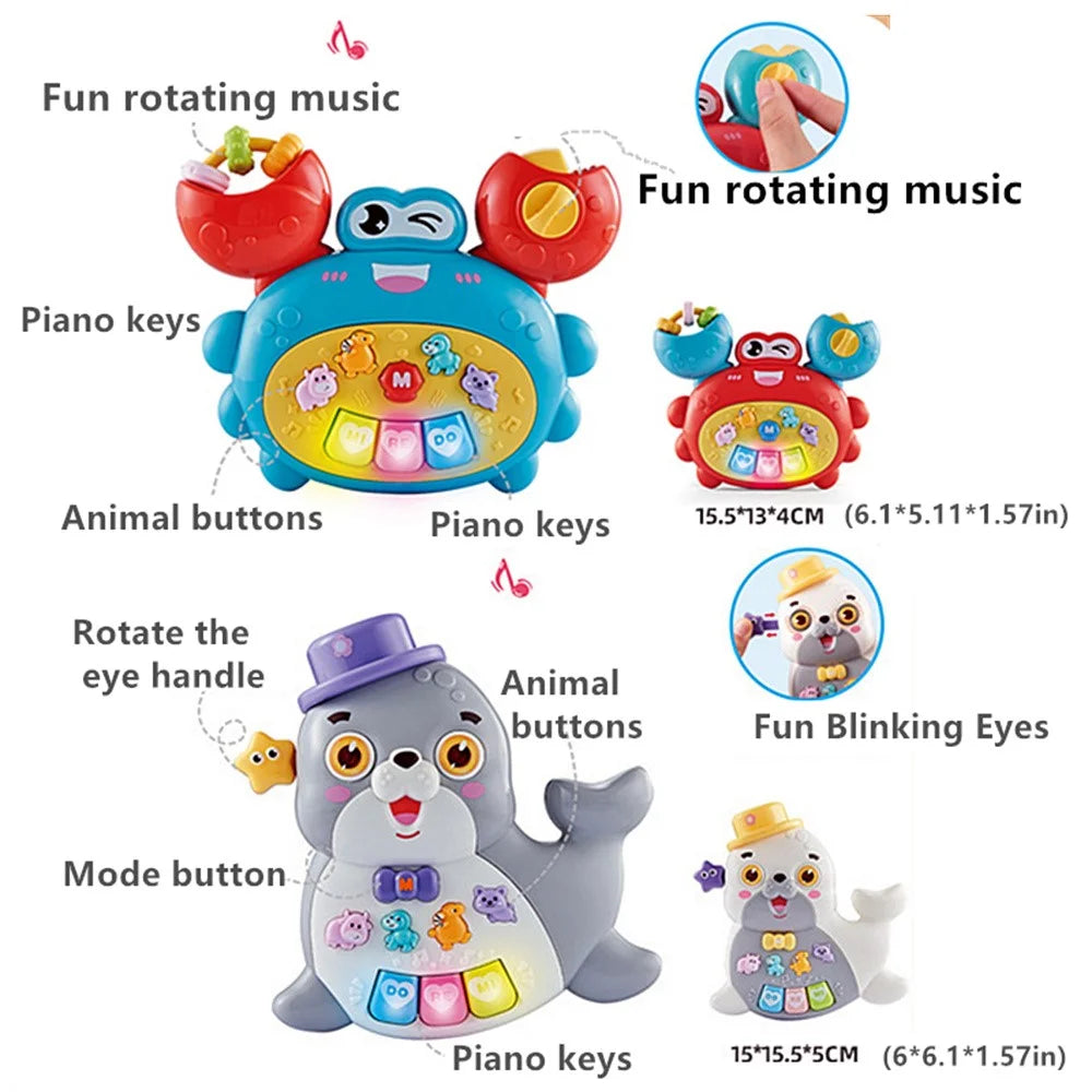 Children Early Education Electronic Keyboard Toy Baby Cartoon Animal Piano with Light Sound (Random Color) - Crab - 7