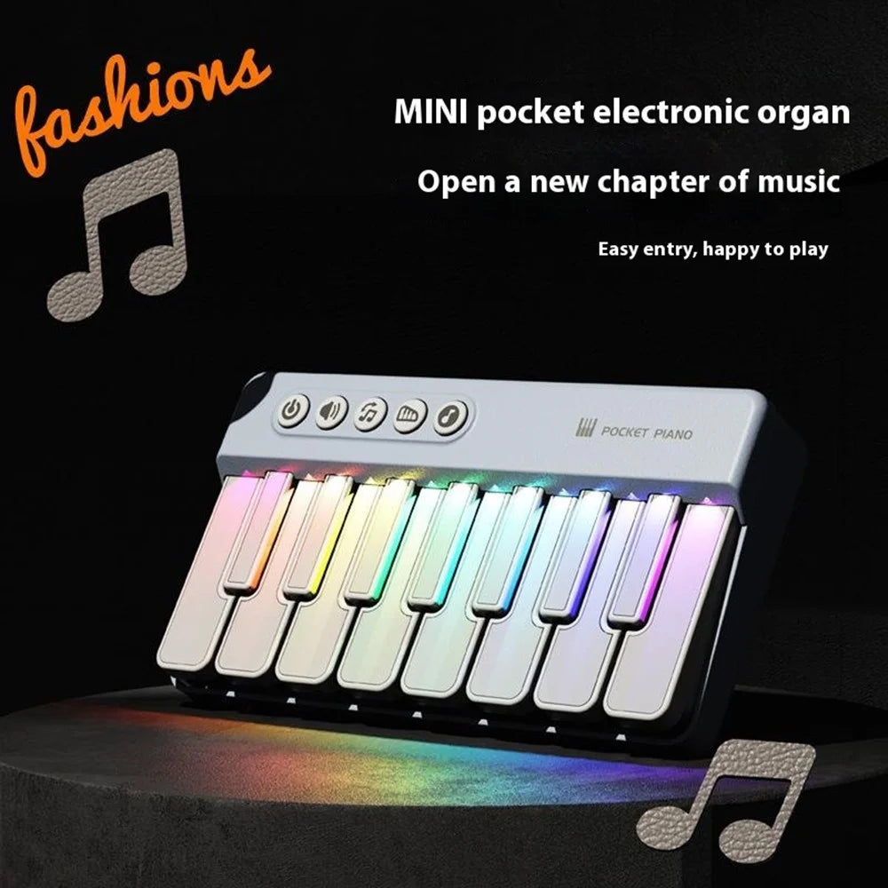 CY-8047B Pocket Flash Piano 15 Keys Mini Electronic Keyboard Portable Instrument Toy - Black - 2