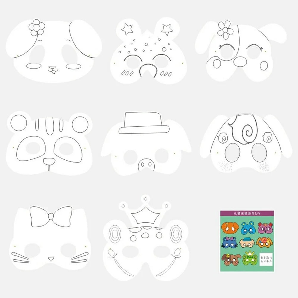 DIY Blank Animal Cartoon Masks Kids Coloring Art Set With 6 Color Pens Elastic Straps Creative Drawing Kit - AAA-133 - 1