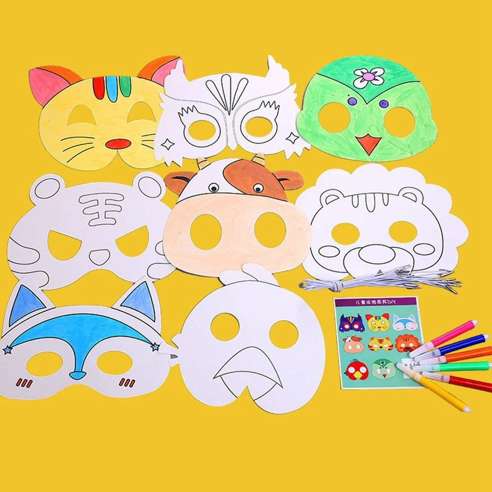 DIY Blank Animal Cartoon Masks Kids Coloring Art Set With 6 Color Pens Elastic Straps Creative Drawing Kit - AAA-133 - 4
