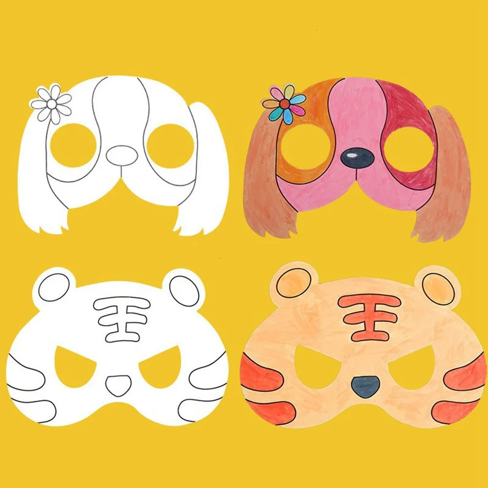 DIY Blank Animal Cartoon Masks Kids Coloring Art Set With 6 Color Pens Elastic Straps Creative Drawing Kit - AAA-133 - 5