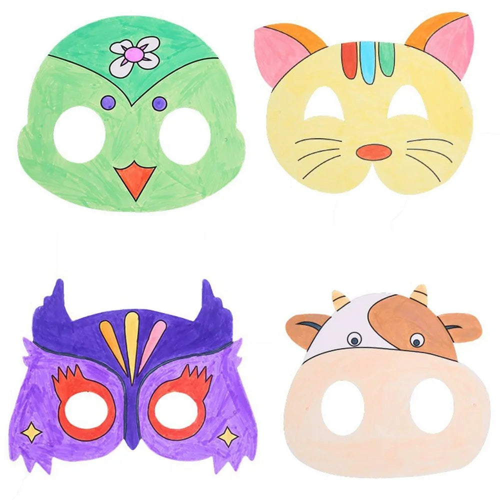 DIY Blank Animal Cartoon Masks Kids Coloring Art Set With 6 Color Pens Elastic Straps Creative Drawing Kit - AAA-133 - 7