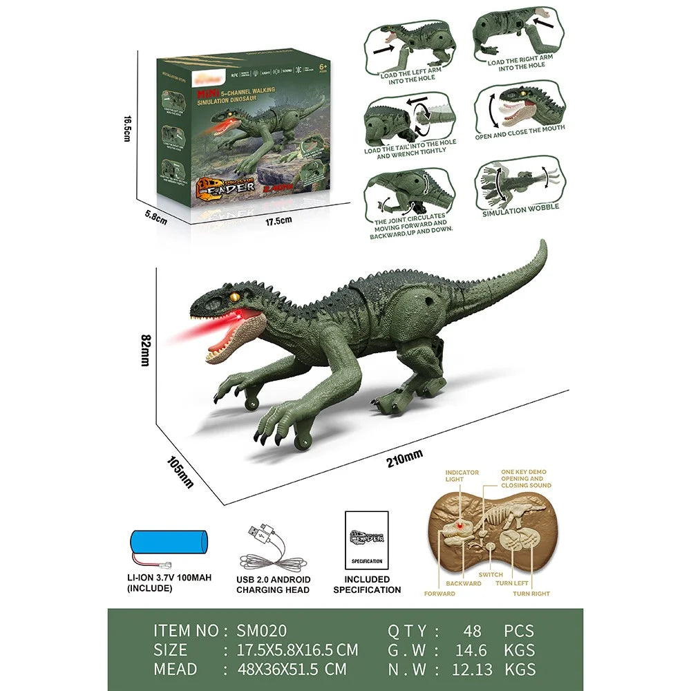 SM020 Children 2.4G Walking Dinosaur Toy with Sound, Light Simulation Mini Electric RC Dinosaur Model Toys - Tyrannosaurus Rex - 6