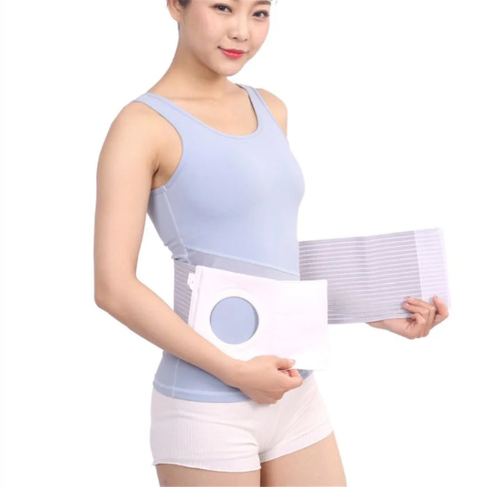 Postoperative Ostomy Belt Elastic Ostomy Hernia Support Band with Stoma Opening - Grey / S - 2