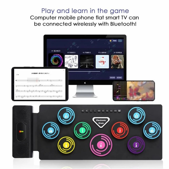 RD92 Double Speaker Electronic Drum Toy Drum Practice Pad with Headphone Jack Drum Pedals Sticks - 2