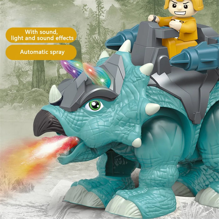 333-76 Kids Electric Toy Dinosaur Realistic Walking Roaring Spraying Light Toddler Toys - Green - 4