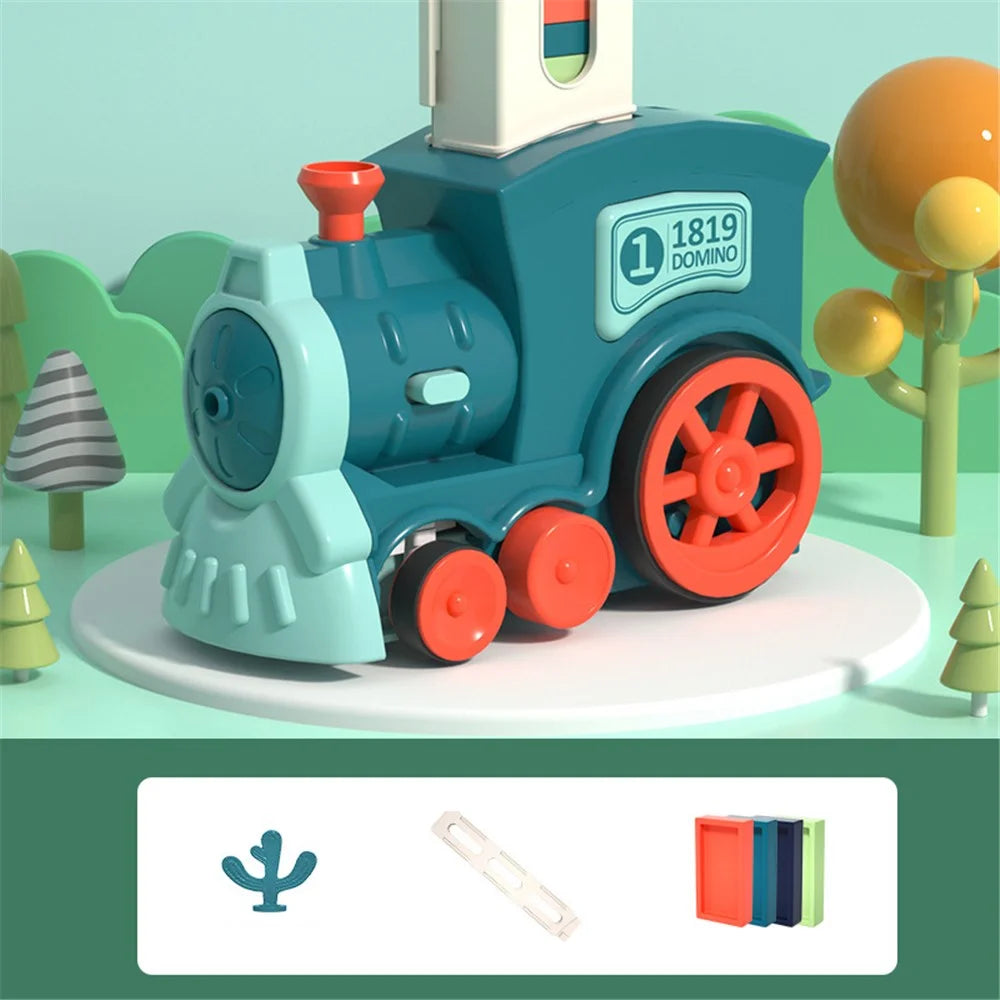 Automatic Laying Domino Blocks Electric Train Children Toy with Light and Sound Effects - Blue - 1