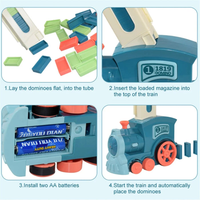 Automatic Laying Domino Blocks Electric Train Children Toy with Light and Sound Effects - Blue - 2