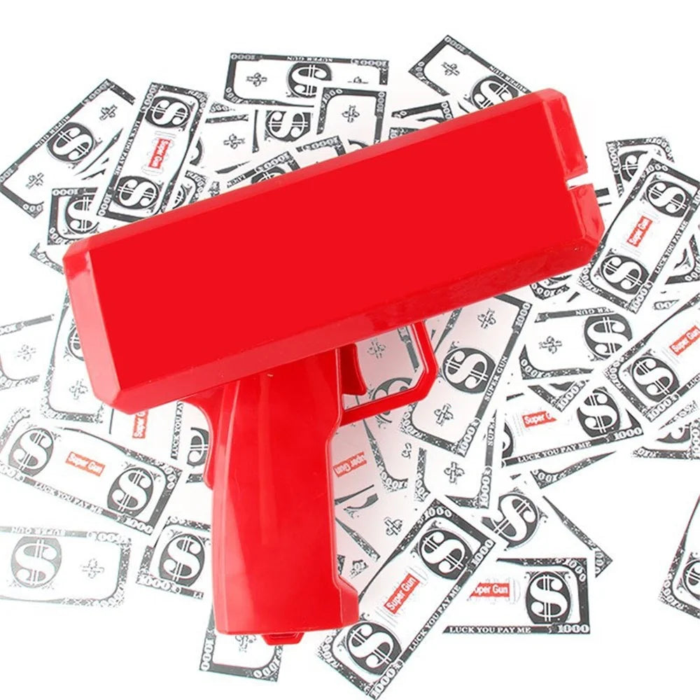 Banknote Money Guns Paper Playing Spray Money Gun Toy Handheld Cash Gun Fake Bill Dispenser Money Shooter Toy for Kids - Red - 1