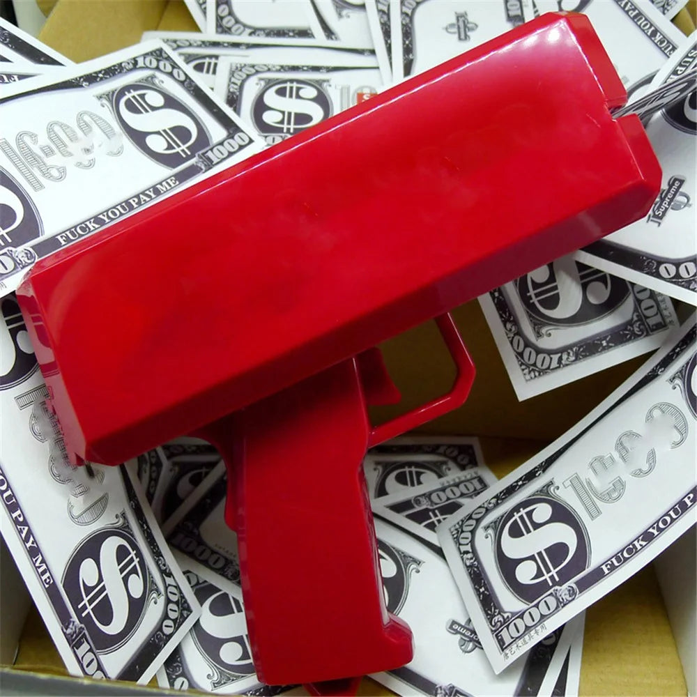 Banknote Money Guns Paper Playing Spray Money Gun Toy Handheld Cash Gun Fake Bill Dispenser Money Shooter Toy for Kids - Red - 4