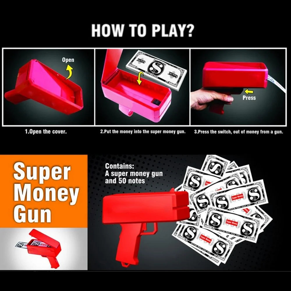 Banknote Money Guns Paper Playing Spray Money Gun Toy Handheld Cash Gun Fake Bill Dispenser Money Shooter Toy for Kids - Red - 6