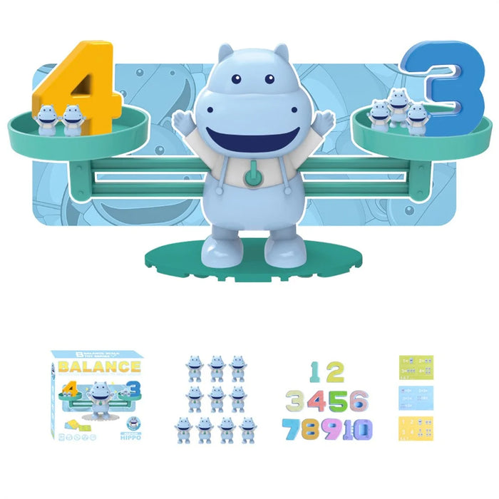 Children Balance Scale Table Game Number Math Educational Toy for Early Learning - Hippo - 1