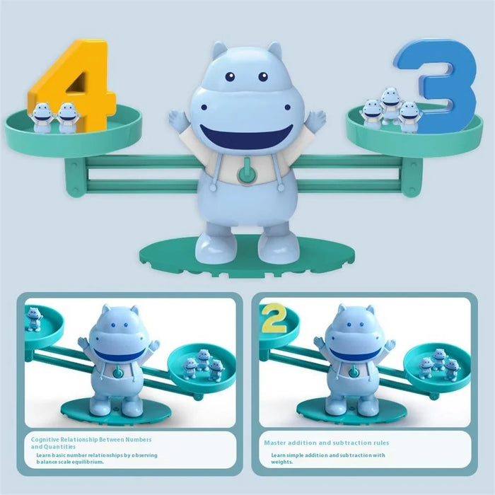 Children Balance Scale Table Game Number Math Educational Toy for Early Learning - Hippo - 7