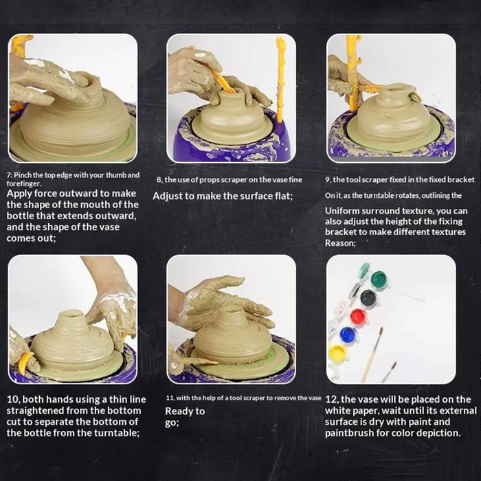 CPottery Wheel for Kids DIY Clay Making Kit Arts Craft Toy Children Gift - Dark Purple - 6